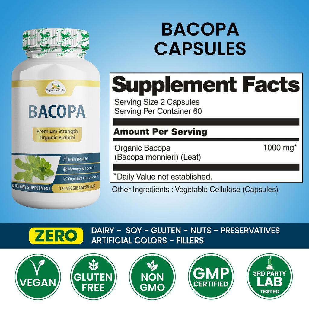 Organic Veda Bacopa Monnieri Brahmi Supplement - 120 Vegan Capsules - image 2