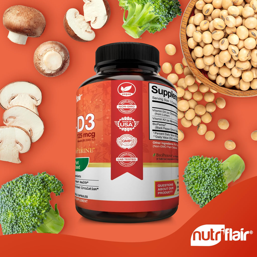 NutriFlair Vitamin D3 + K2 5000 IU Plant-Based - 90 Capsules - image 4