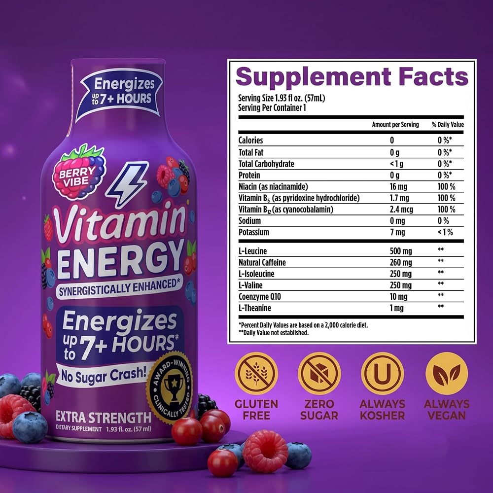 Vitamin Energy Berry Vibe Extra Strength Energy Shot - 48 Pack - image 2