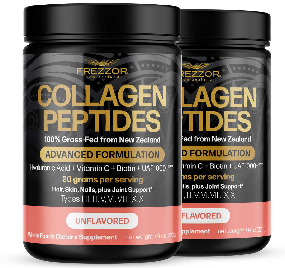 FREZZOR Collagen Peptides Powder, Grass-Fed - 2 x 7.9 oz