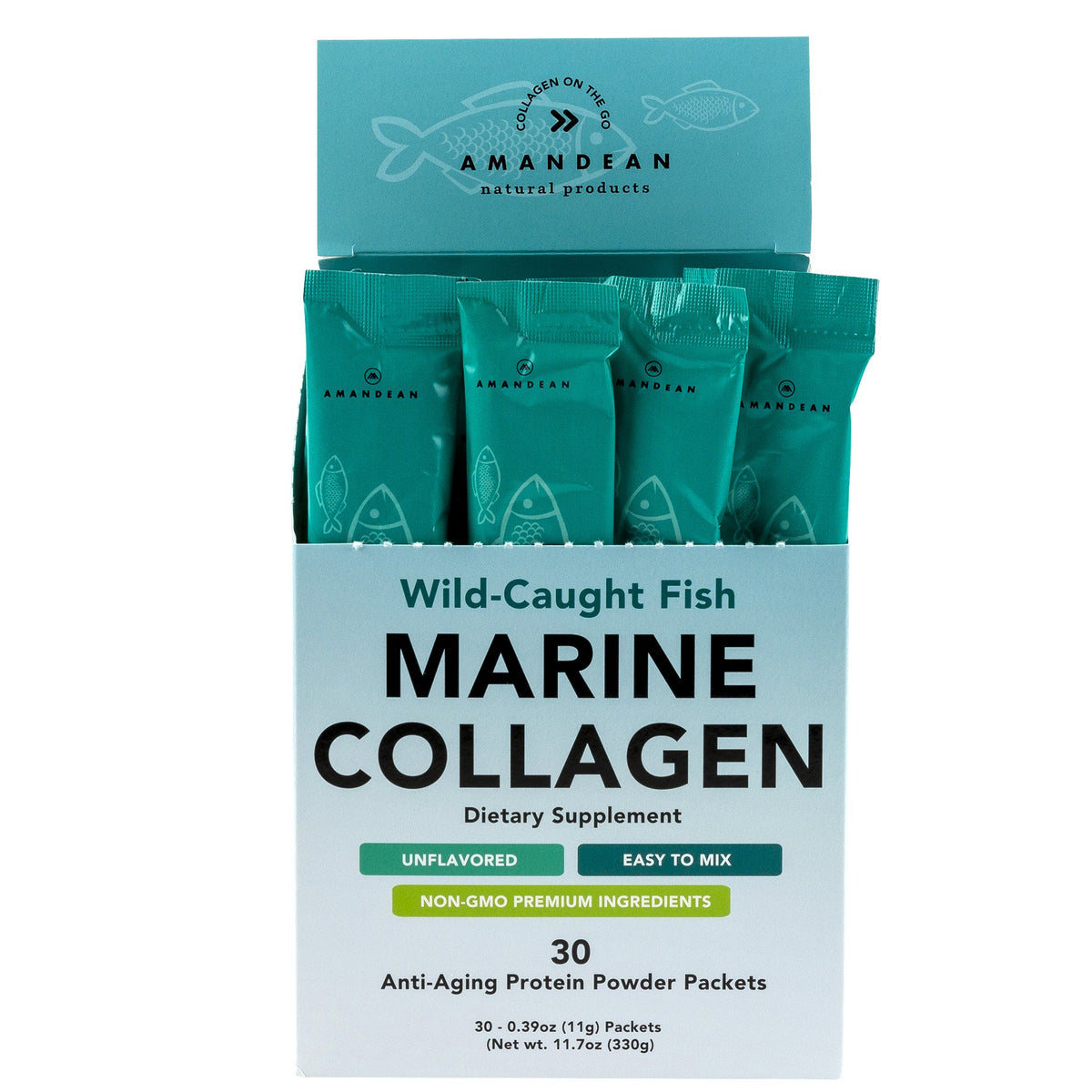 AMANDEAN Marine Collagen Peptides Powder, Wild-Caught - 30 Packets