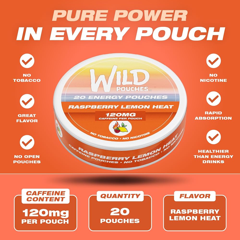 Wild Pouches Caffeine Energy Pouches Raspberry Lemon 120mg - 20 Count - image 2