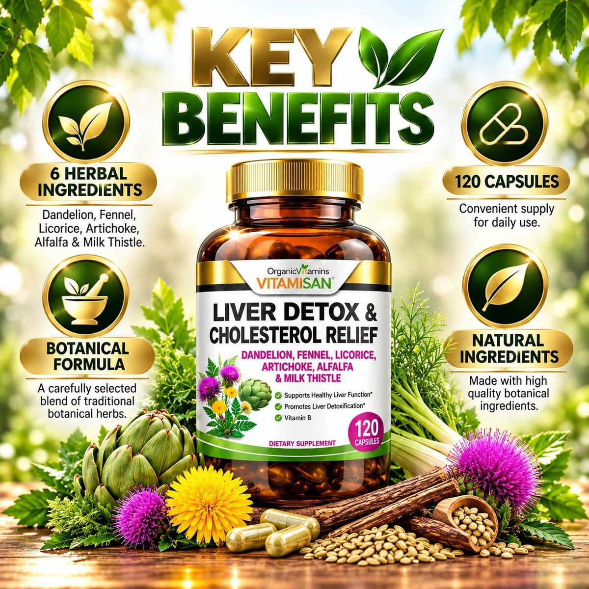 VITAMISAN Liver Cleanse Detox Supplement with Milk Thistle - 120 Capsules - image 3