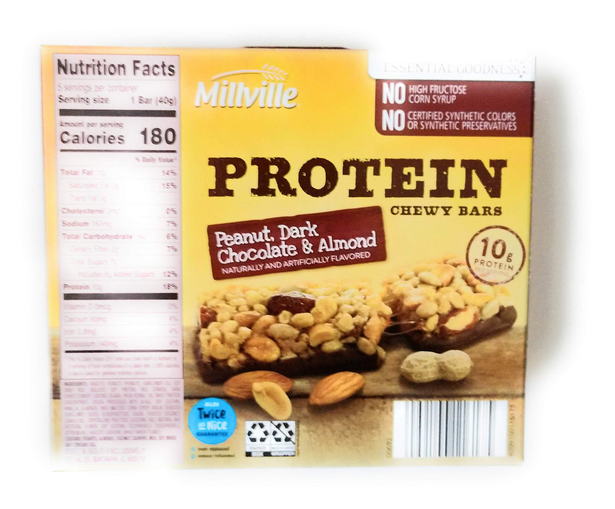 MILLVILLE Peanut Dark Chocolate Almond Protein Chewy Bars - 5 Count - image 2