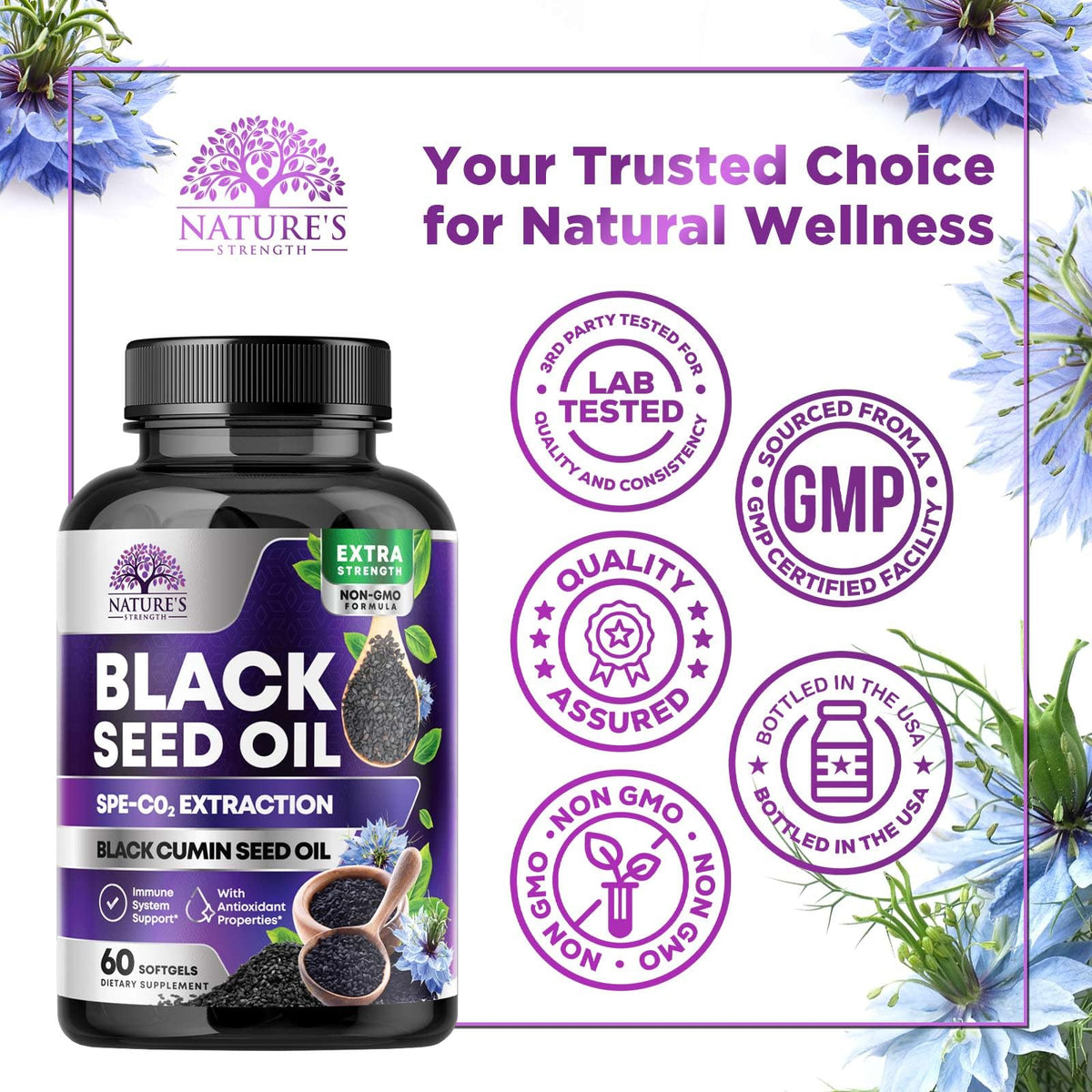 Nature's Strength Black Seed Oil 1000mg - 60 Softgels - image 4