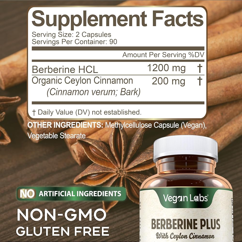 Vegan Labs Berberine HCL 1200mg with Ceylon Cinnamon - 180 Capsules - image 5