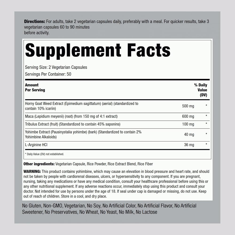 Piping Rock Horny Goat Weed for Men - 100 Vegetarian Capsules - image 2