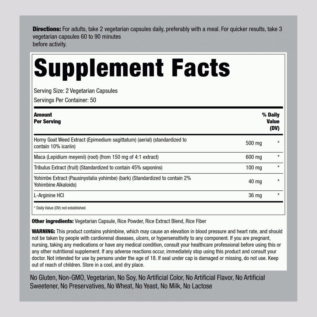 Piping Rock Horny Goat Weed for Men - 100 Vegetarian Capsules - image 2