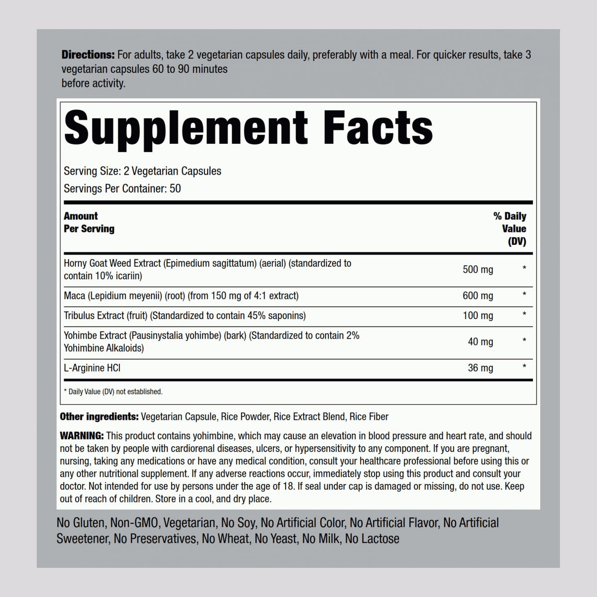 Piping Rock Horny Goat Weed for Men - 100 Vegetarian Capsules - image 2