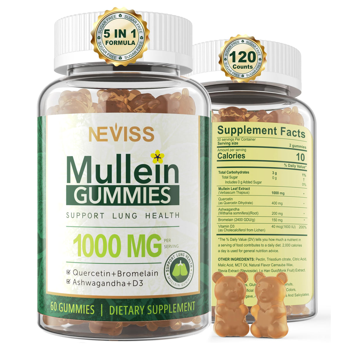NEVISS Mullein Leaf Extract 1000mg for Lung Cleanse
