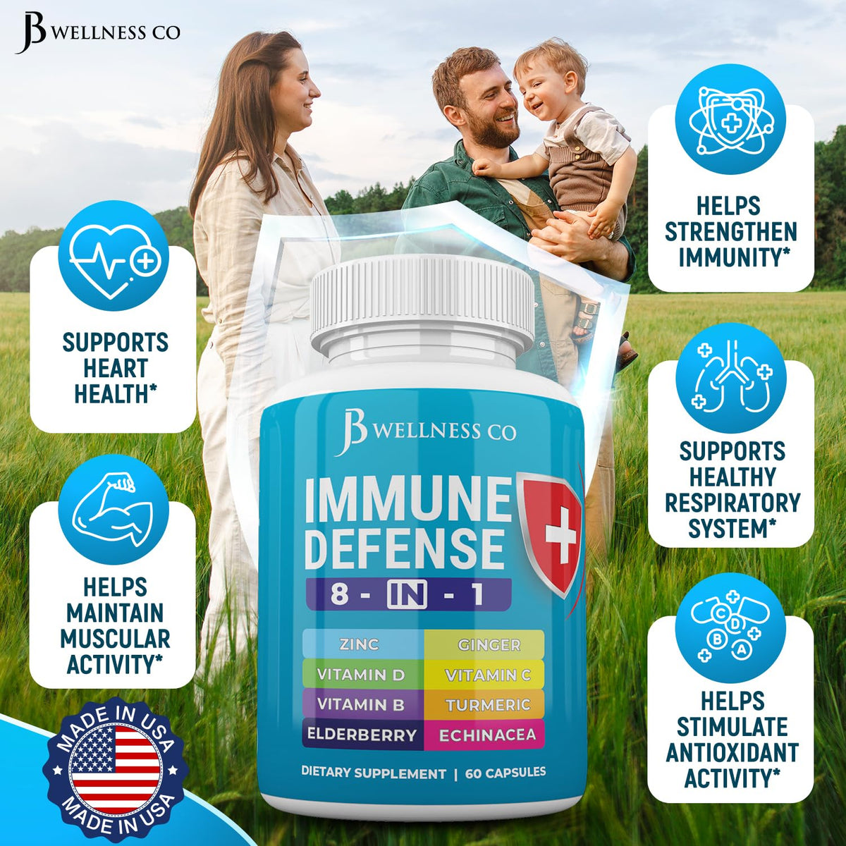 JB Wellness Co Immune Support 8 in 1 Capsules - Zinc Supplement