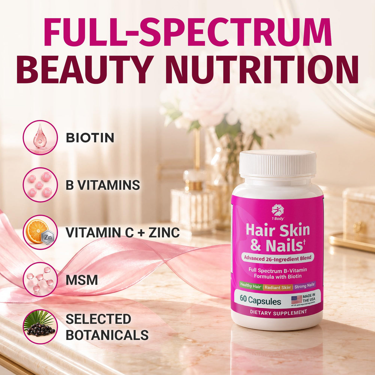 1 Body Hair Skin & Nails with Biotin Vegan Vitamins - 60 Capsules - image 3