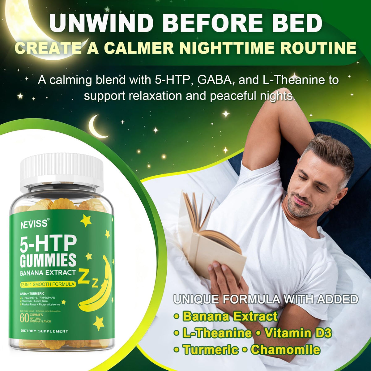 NEVISS 5-HTP Gummies, Melatonin Free Gummies