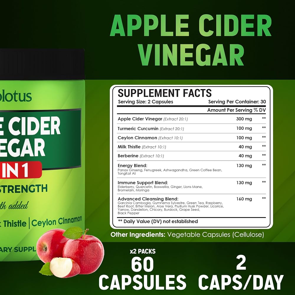 Zolotus Apple Cider Vinegar Capsules 32in1 with Turmeric - 120 Capsules - image 2