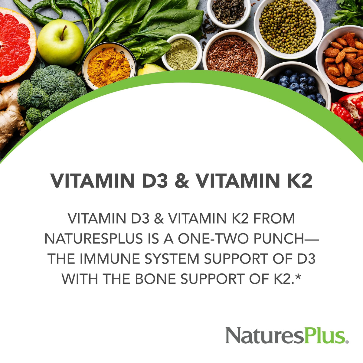 NaturesPlus Vitamins D3 & K2 Bone Health - 90 Capsules - image 3