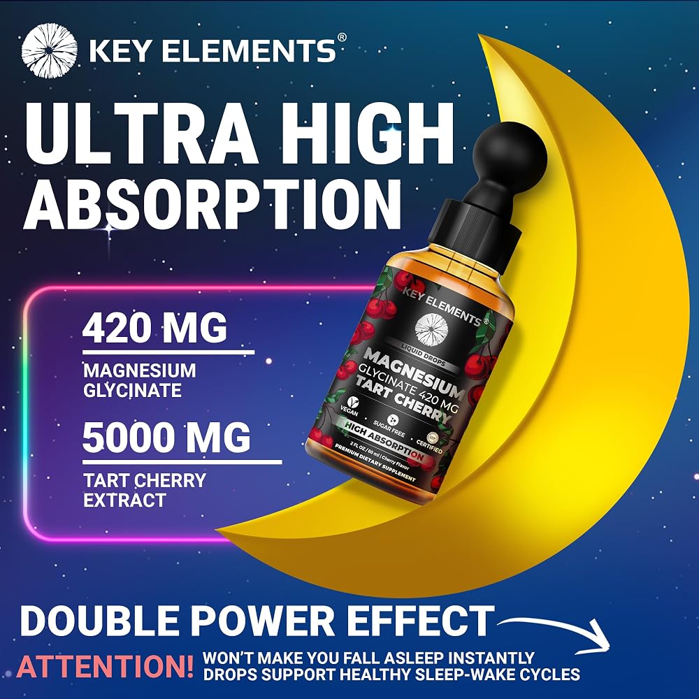 KEY ELEMENTS Liquid Magnesium Glycinate 420 mg with Tart Cherry - 2 Fl Oz - image 3