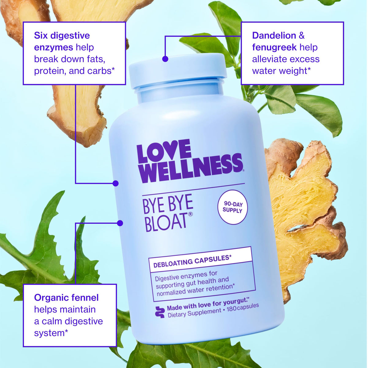 Love Wellness Bye Bye Bloat Digestive Enzymes - 180 Capsules - image 3