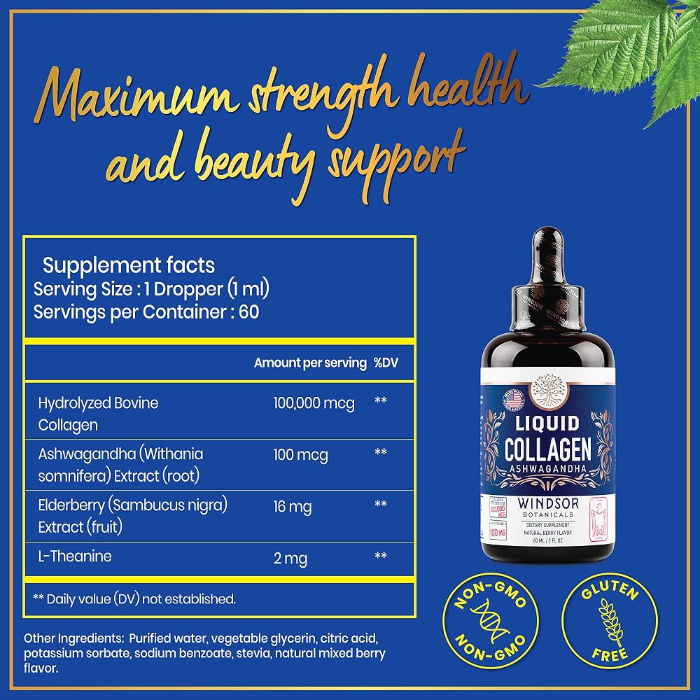 Windsor Botanicals Liquid Collagen with Ashwagandha - 100,000 mcg - 2oz - image 5