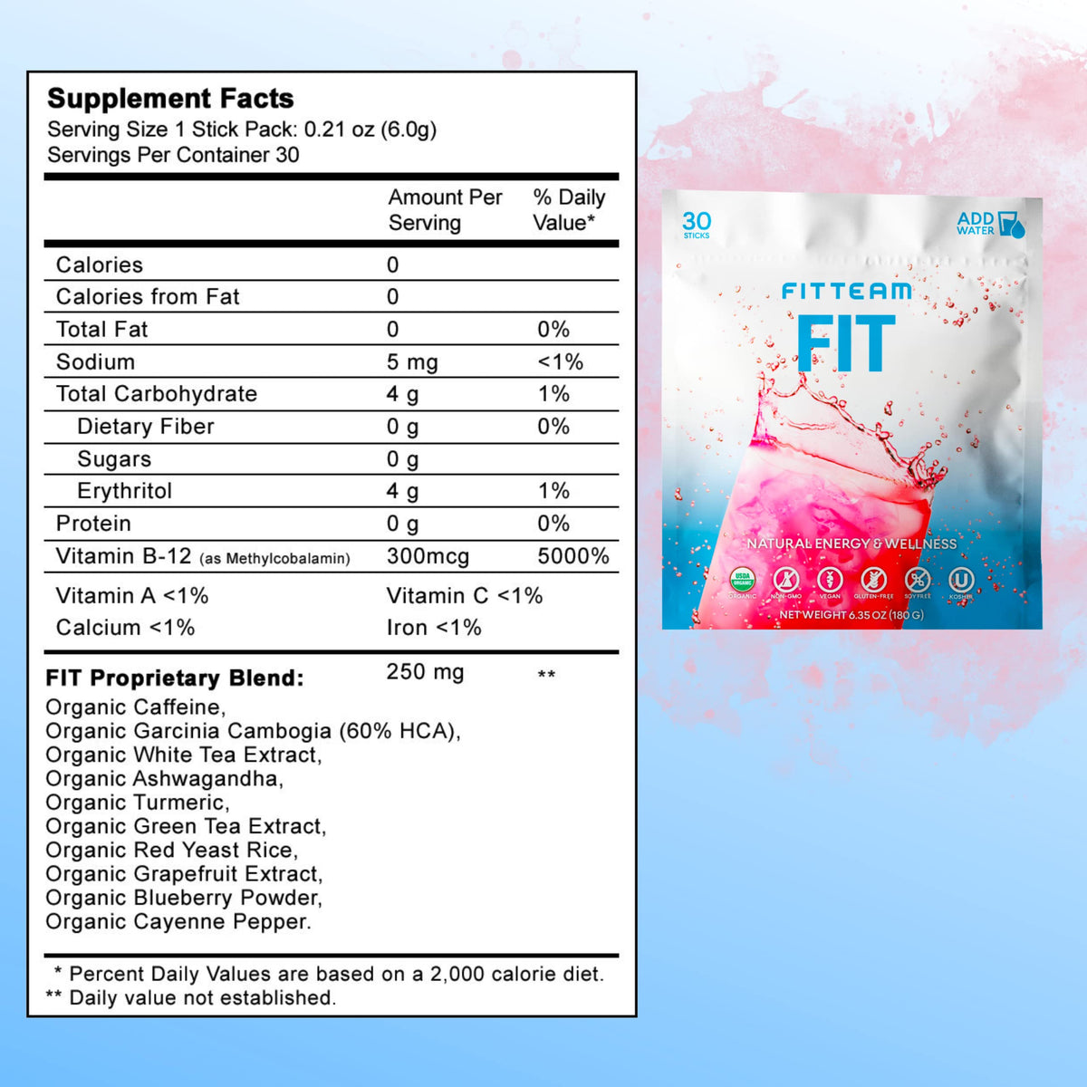 FITTEAM Fit Sticks Organic Energy Drink Mix - 30 Stick Packs - image 3