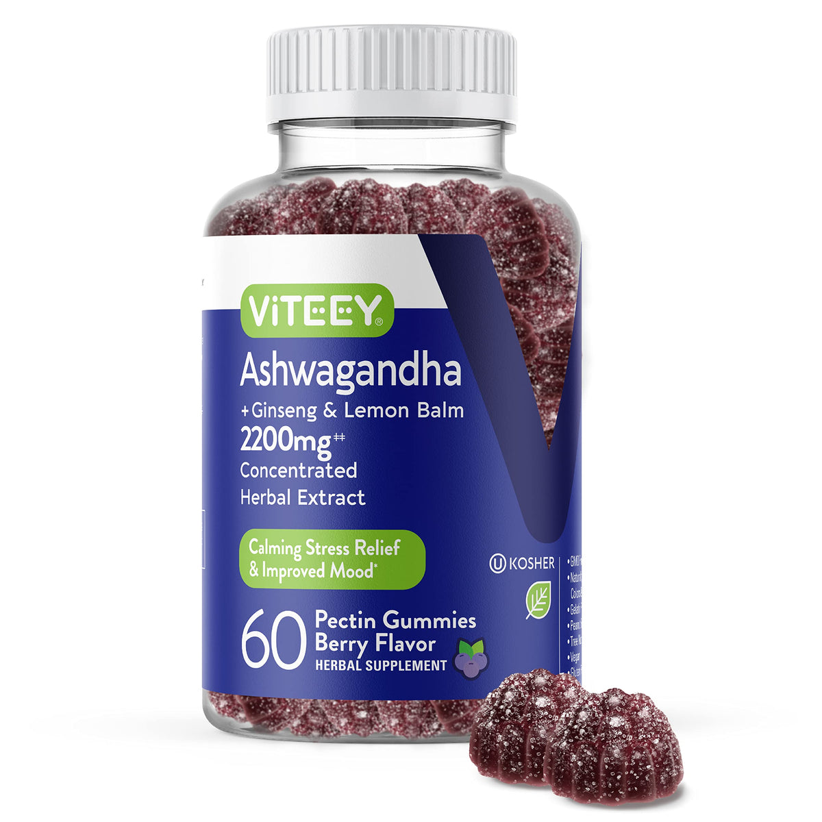 Viteey Ashwagandha Gummies with Ginseng & Lemon Balm - 60 Gummies
