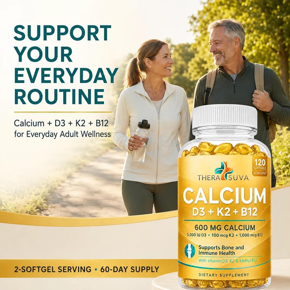 TheraSuva Extra Strength Calcium 600mg + D3 + K2 + B12 - 120 Softgels - image 2