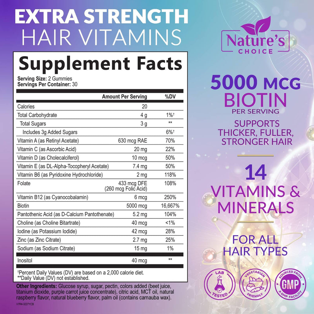 Nature's Choice Hair Vitamins Gummies with Biotin 5000 mcg - 60 Gummies - image 2