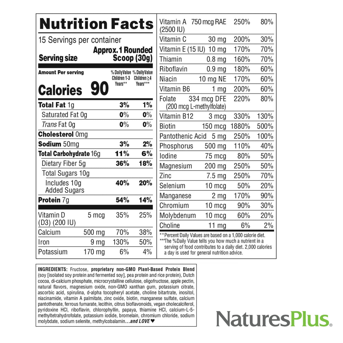 NaturesPlus SPIRU-TEIN Junior Chocolate Plant-Based Protein Powder - 15 Servings - image 5