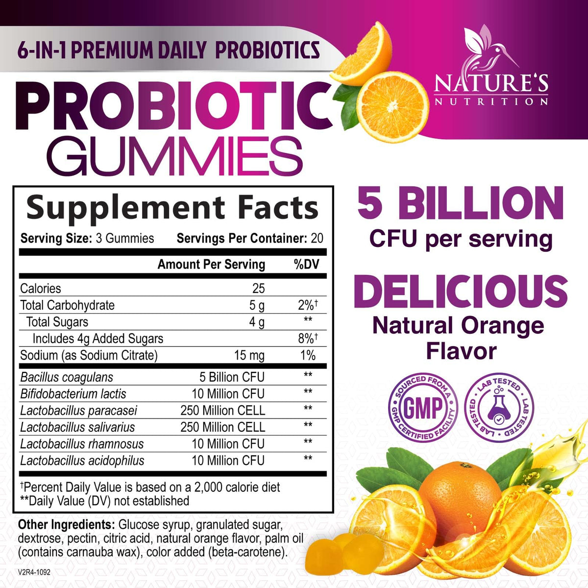 Nature's Nutrition Probiotics for Digestive Health Gummies - 6 Unique