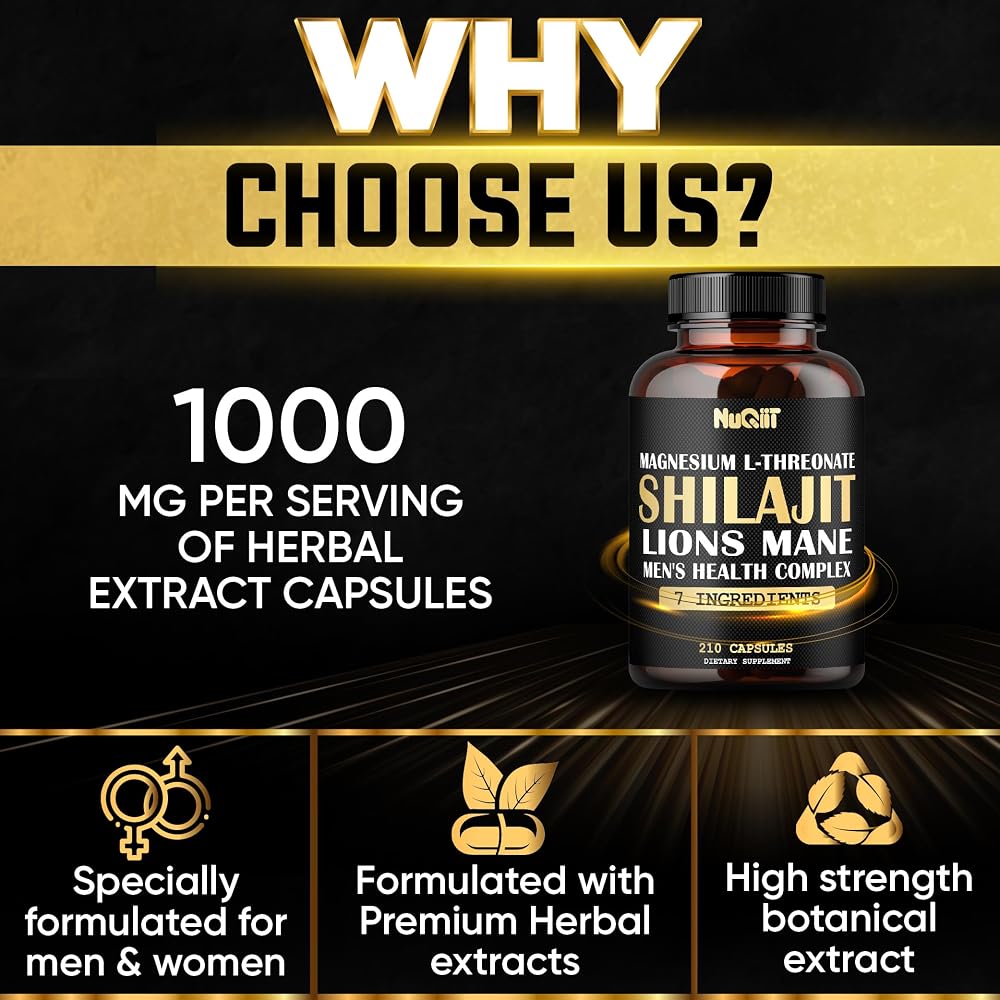 NUQIIT 1000mg Magnesium L-Threonate with Lions Mane, Shilajit Capsules