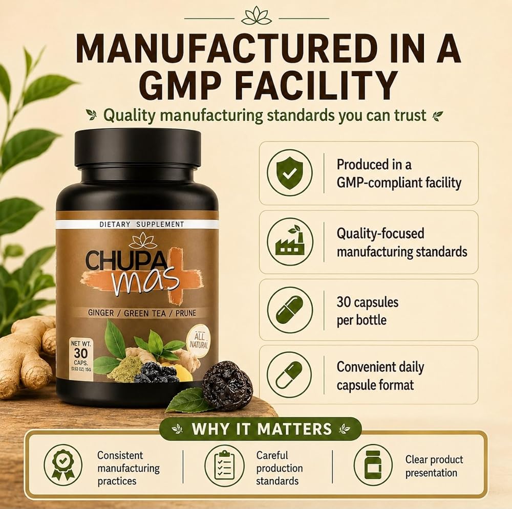 Chupa Mas Ginger Green Tea Prune Botanical Supplement - 30 Capsules - image 4