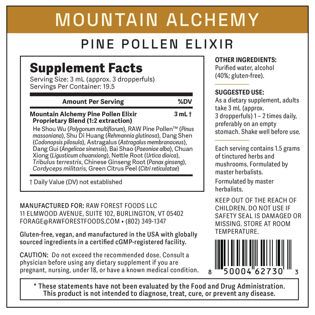 RAW Forest Foods Mountain Alchemy Pine Pollen Elixir Tincture