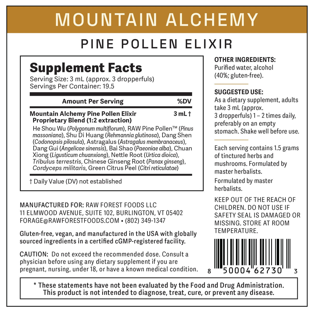 RAW Forest Foods Mountain Alchemy Pine Pollen Elixir Tincture
