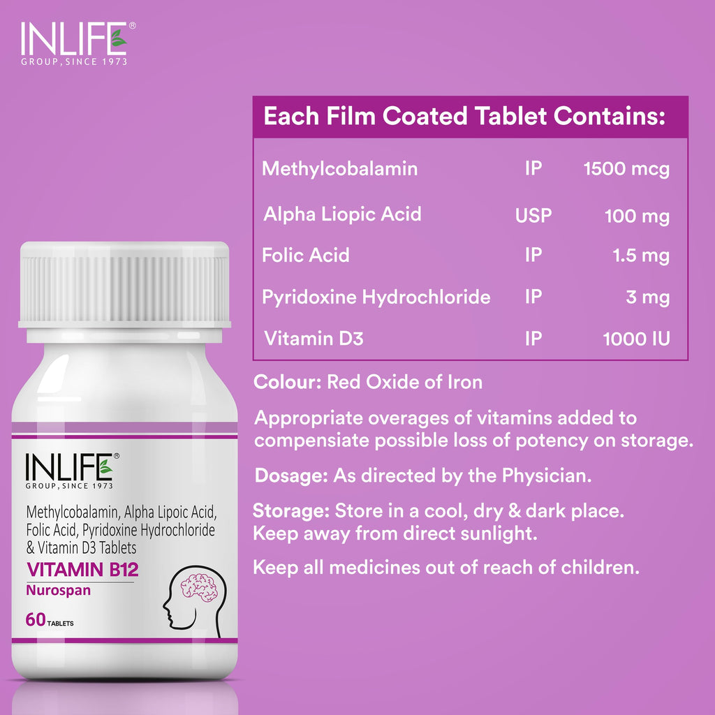 INLIFE Vitamin B12 Methylcobalamin 1500mcg with ALA - 60 Tablets - image 3