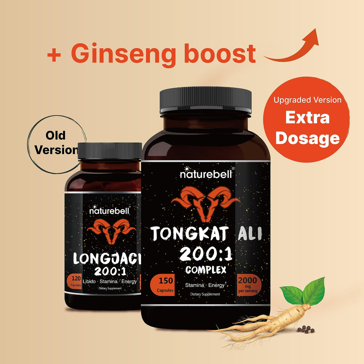 NatureBell Tongkat Ali 200:1 Extract for Energy & Stamina - 300 Capsules - image 3