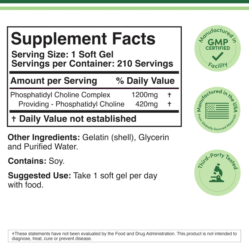 Double Wood Supplements Phosphatidyl Choline 1,200mg - 210 Softgels - image 2