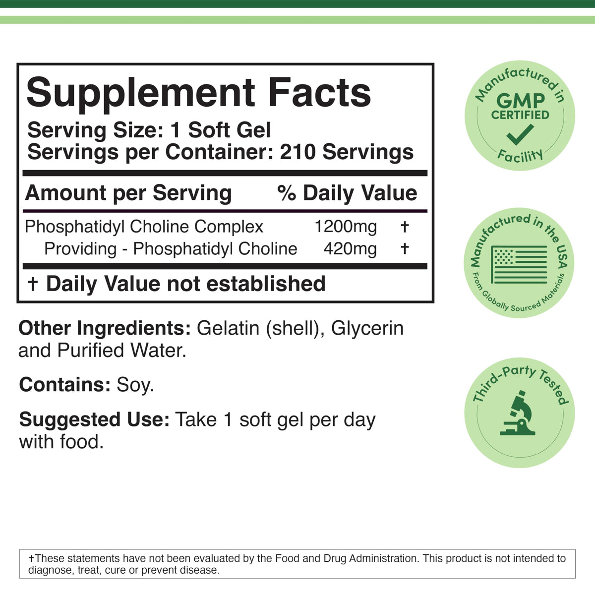 Double Wood Supplements Phosphatidyl Choline 1,200mg - 210 Softgels - image 2