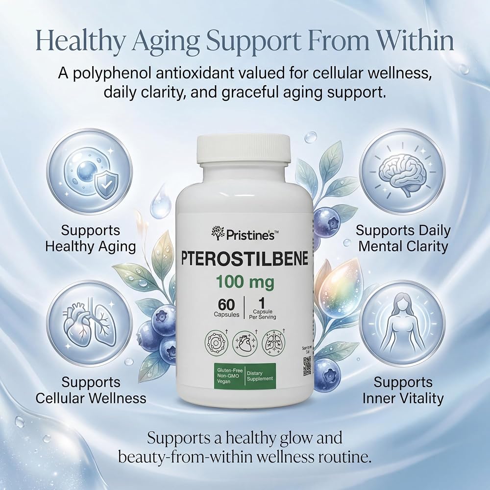PRISTINE'S Pterostilbene 100mg Healthy Aging Capsules - 60 Count - image 4