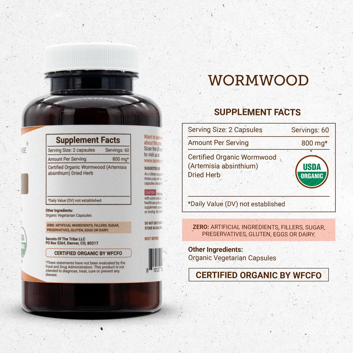 Secrets of the Tribe Wormwood USDA Organic Capsules