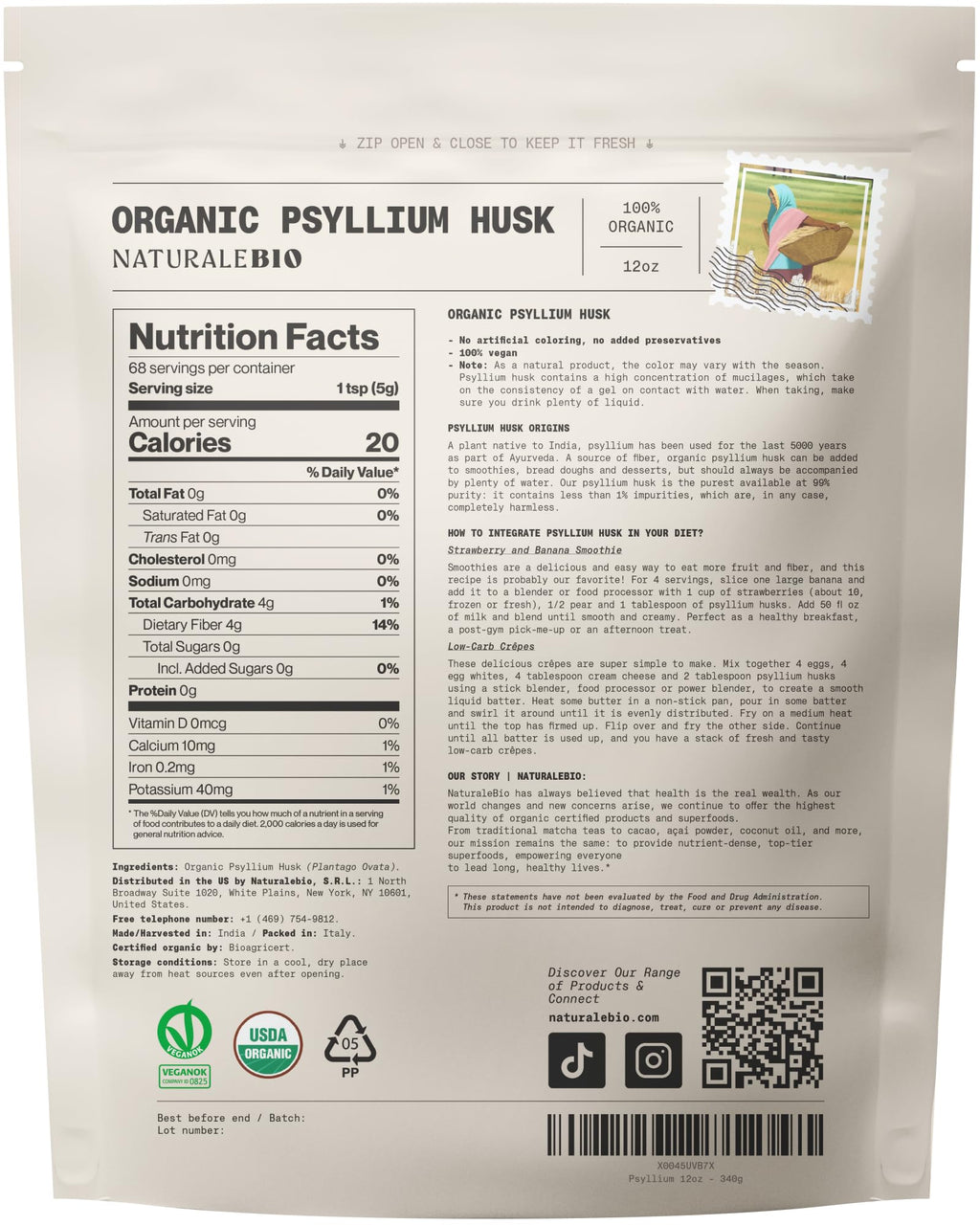 NaturaleBio Organic Whole Psyllium Husk Powder - 12 oz - image 2