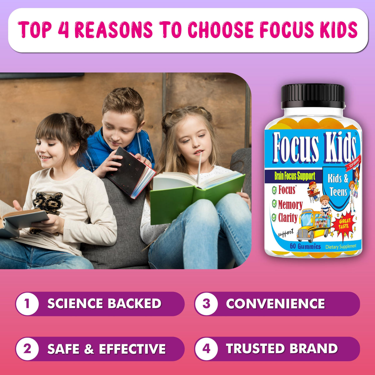 Celebrity LifeStyle Focus Kids Gummies for Attention & Concentration - 60ct - image 4