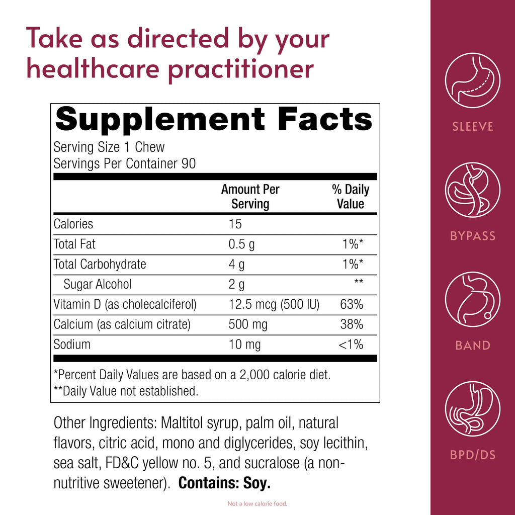 Bariatric Advantage Calcium Citrate Chewy Bites 500 mg - Highly