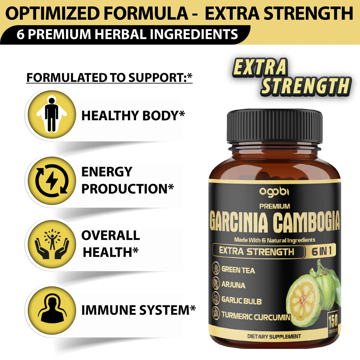 Agobi Garcinia Cambogia with Green Tea & Turmeric - 150 Capsules - image 3