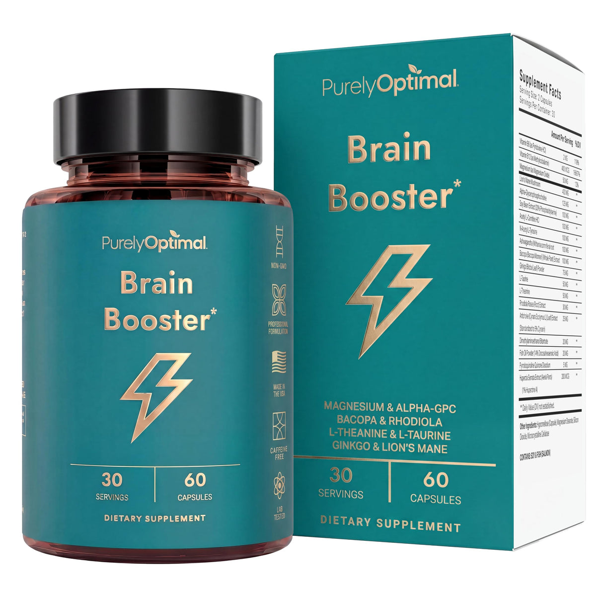Purely Optimal Brain Booster with Alpha GPC & Ginkgo - 60 Capsules