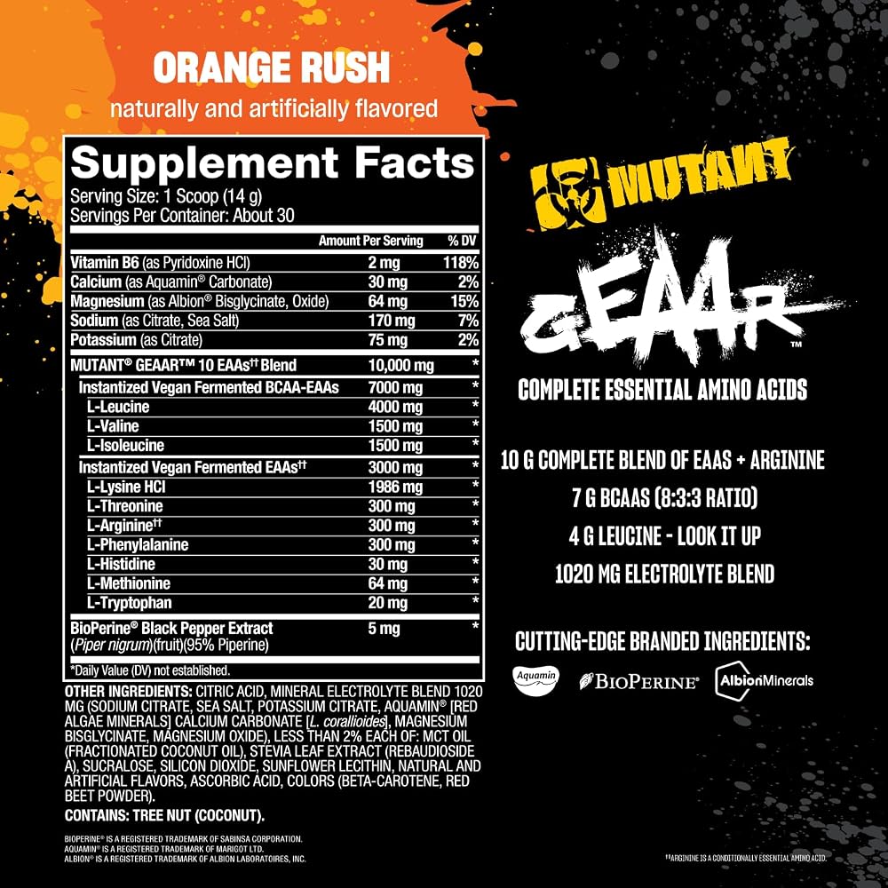 Mutant GEAAR, 10g EAAs + Arginine, Electrolytes, Vegan, 30 Servings