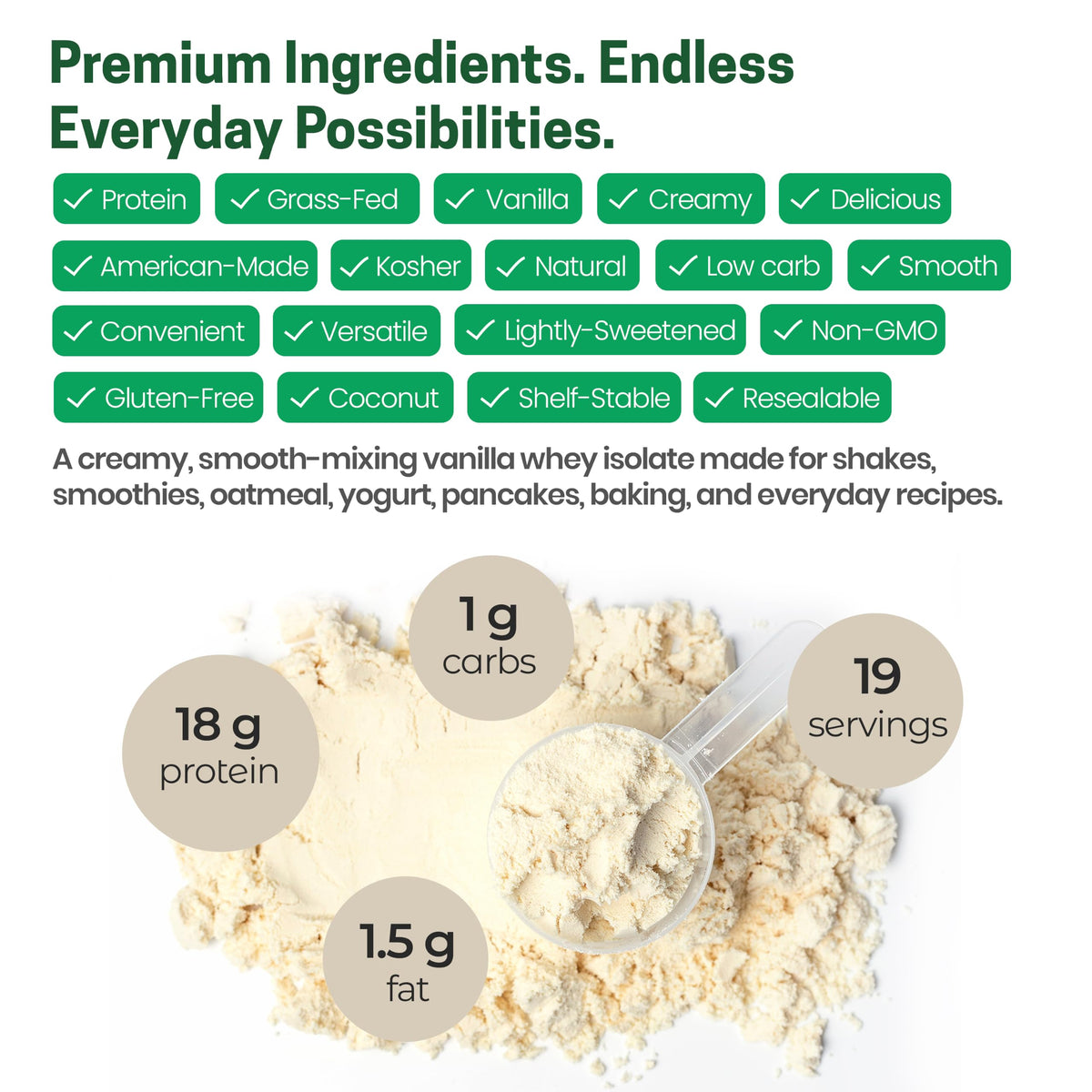 Z Natural Foods Whey Protein Isolate- Grass-Fed, No Sugar