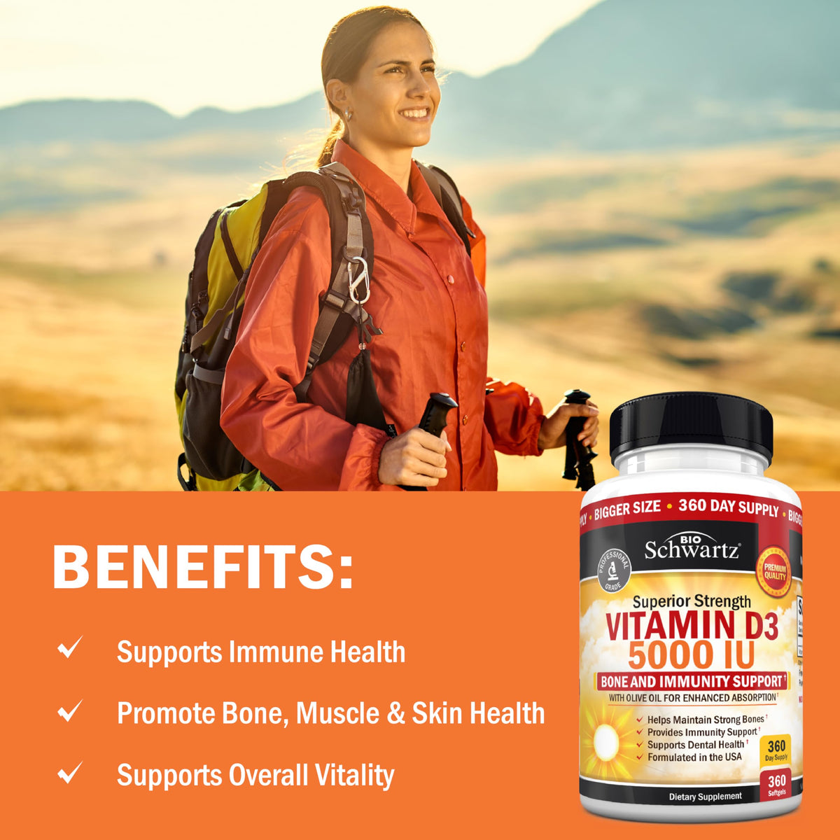 BioSchwartz Vitamin D3 5000 IU Immune Support - 360 Softgels - image 3