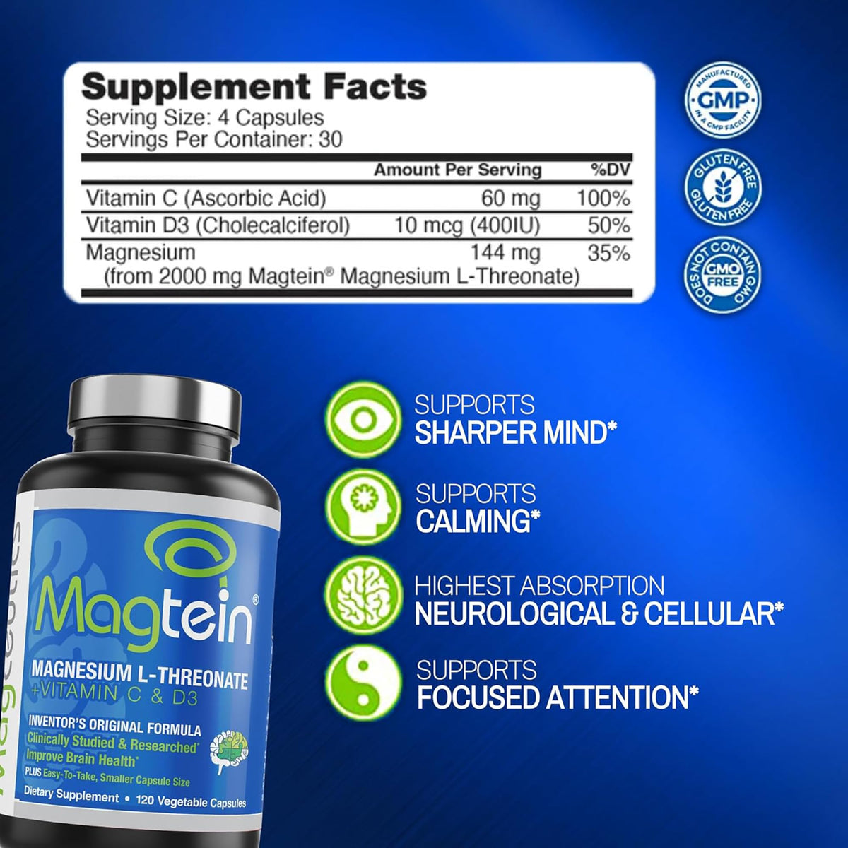 Magceutics Magtein Magnesium L-Threonate Brain Support - 120 Capsules - image 4