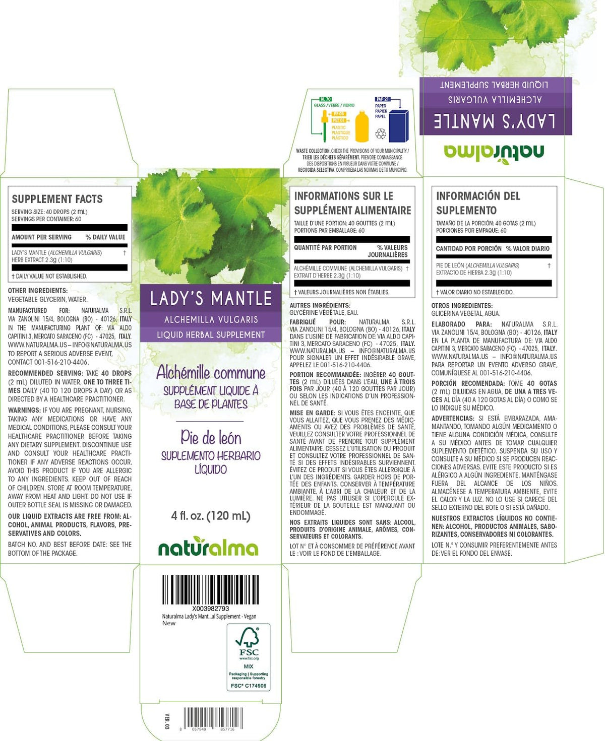 Naturalma Lady's Mantle Herb Alcohol-Free Tincture - 4 fl oz - image 2