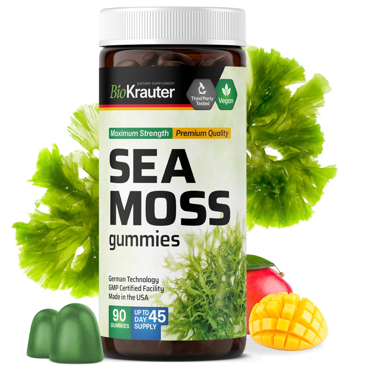 BIO KRAUTER Sea Moss Thyroid Support Gummies - 90 Count