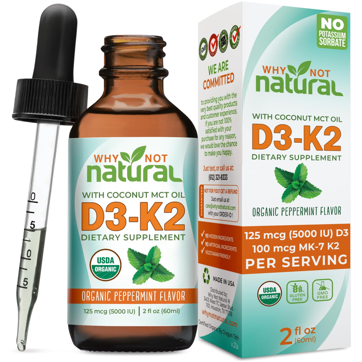Why Not Natural Vitamin D3 K2 Liquid Drops 5000 IU - 2 Fl Oz